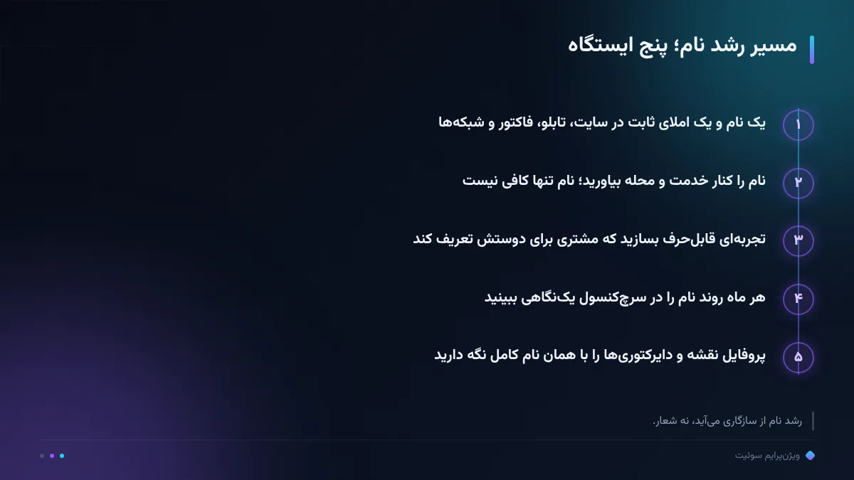 مسیر رشد نام؛ پنج ایستگاه