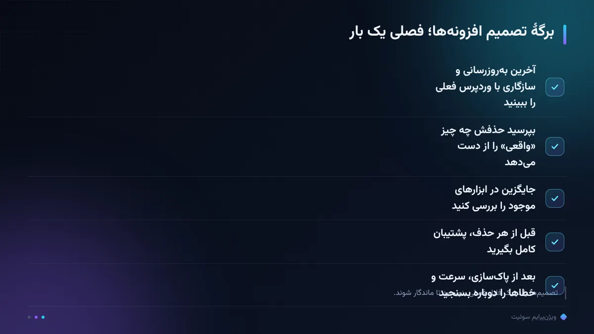 برگهٔ تصمیم افزونه‌ها؛ فصلی یک بار