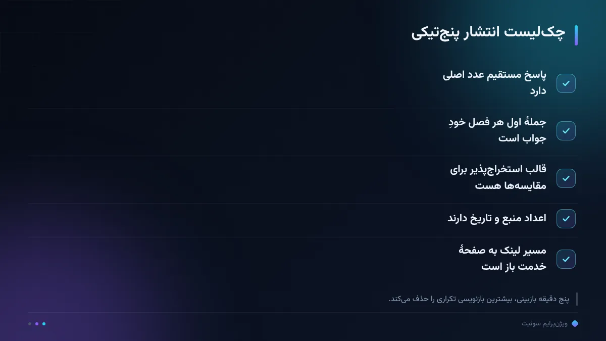 چک‌لیست انتشار پنج‌تیکی