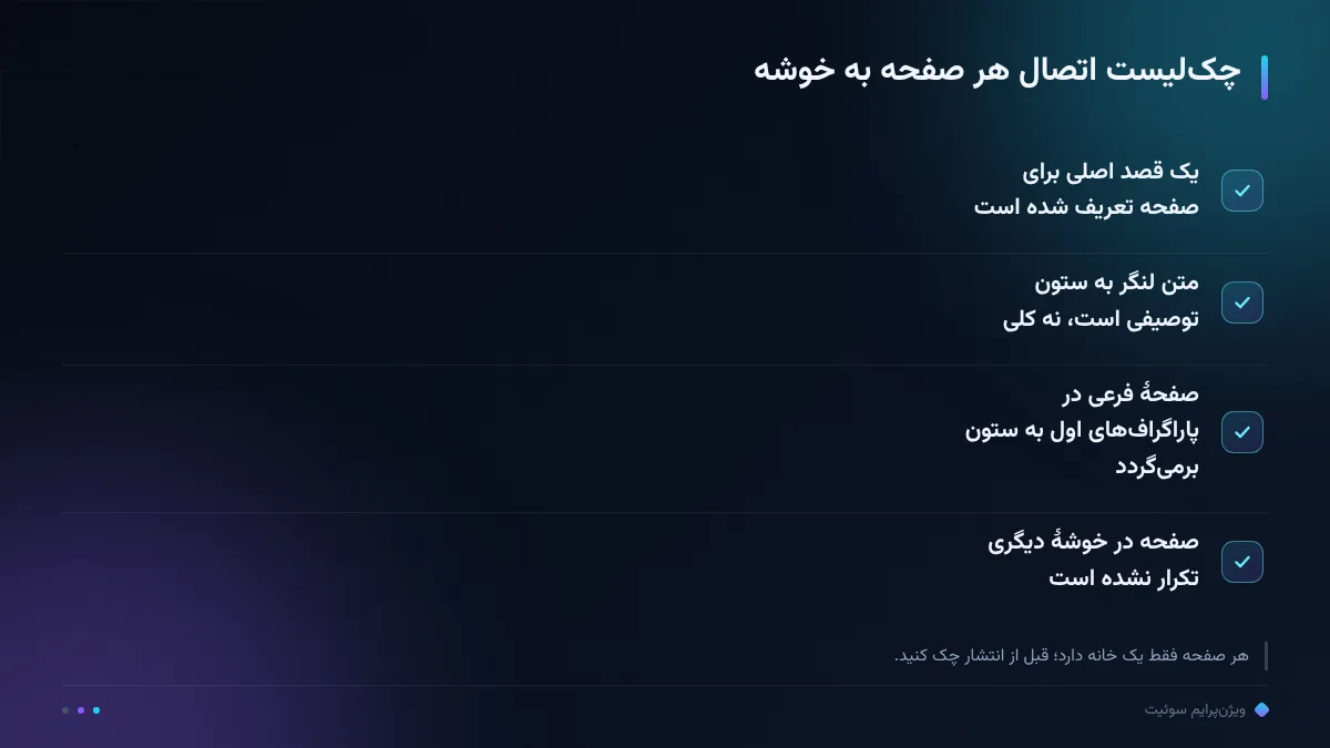 چک‌لیست اتصال هر صفحه به خوشه