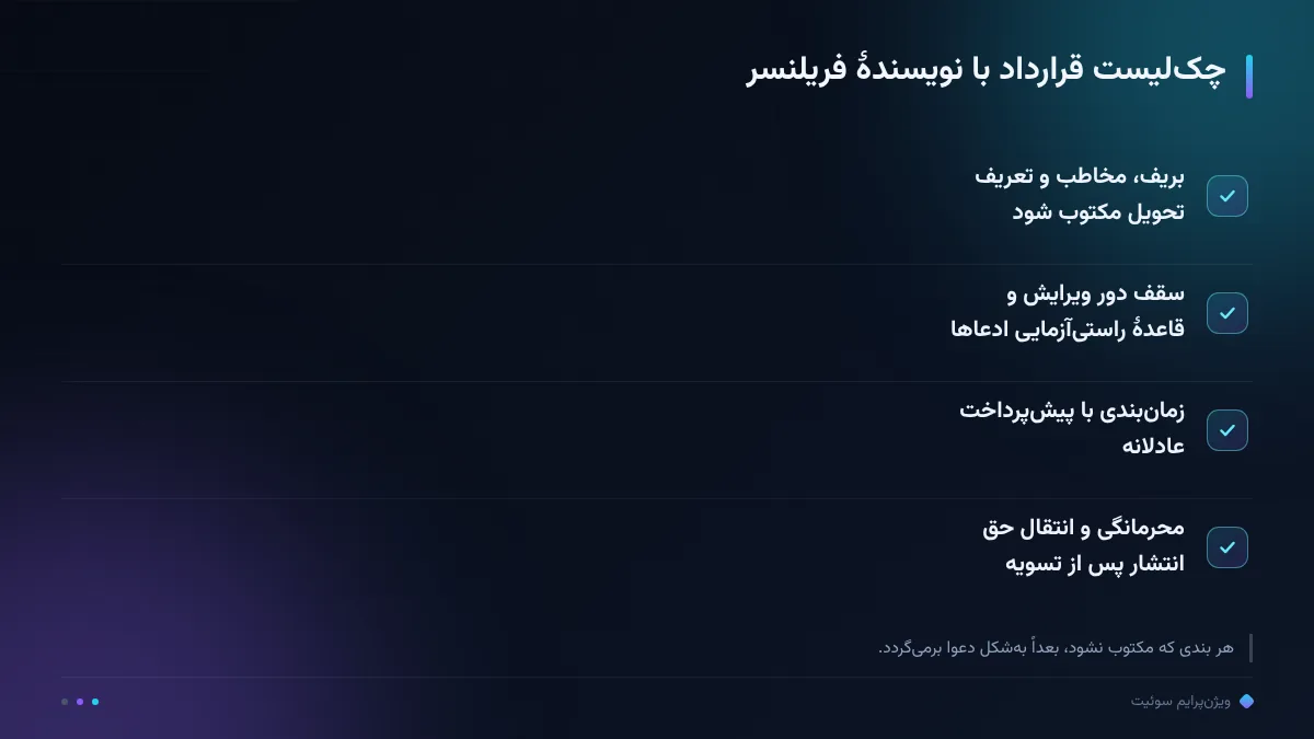 چک‌لیست قرارداد با نویسندهٔ فریلنسر