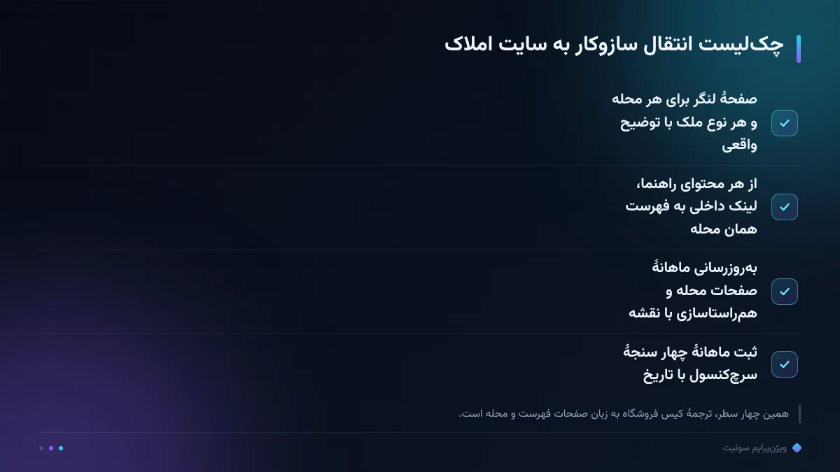 چک‌لیست انتقال سازوکار به سایت املاک