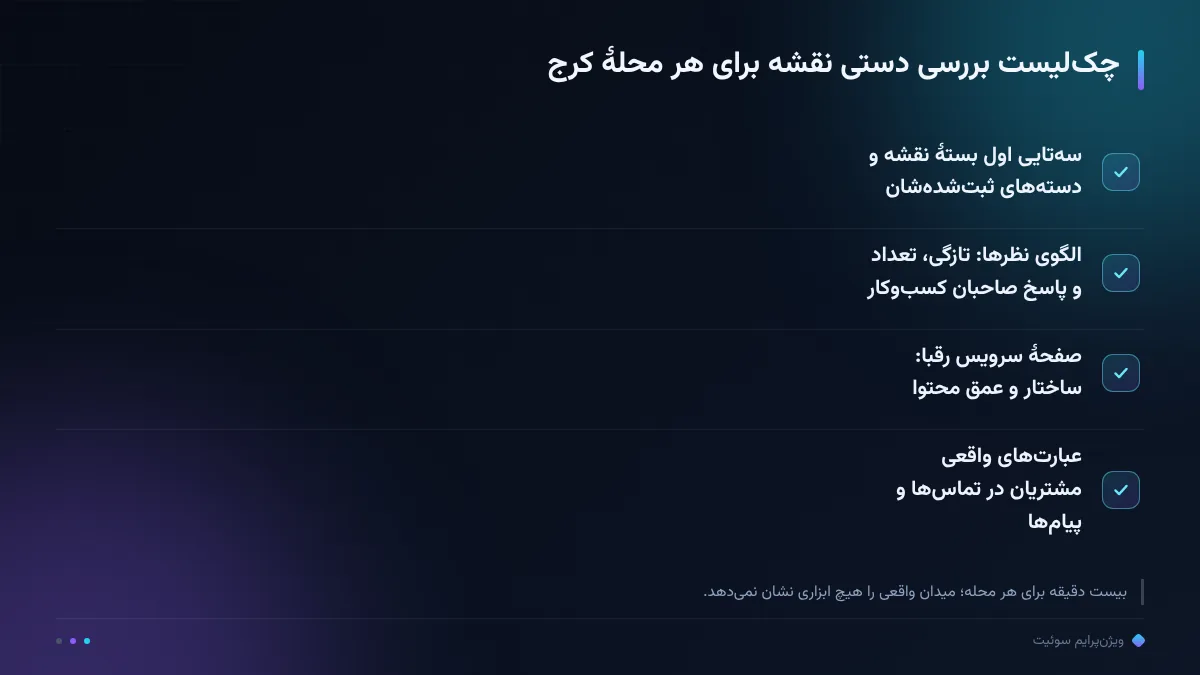 چکلیست بررسی دستی نقشه برای هر محلهٔ کرج