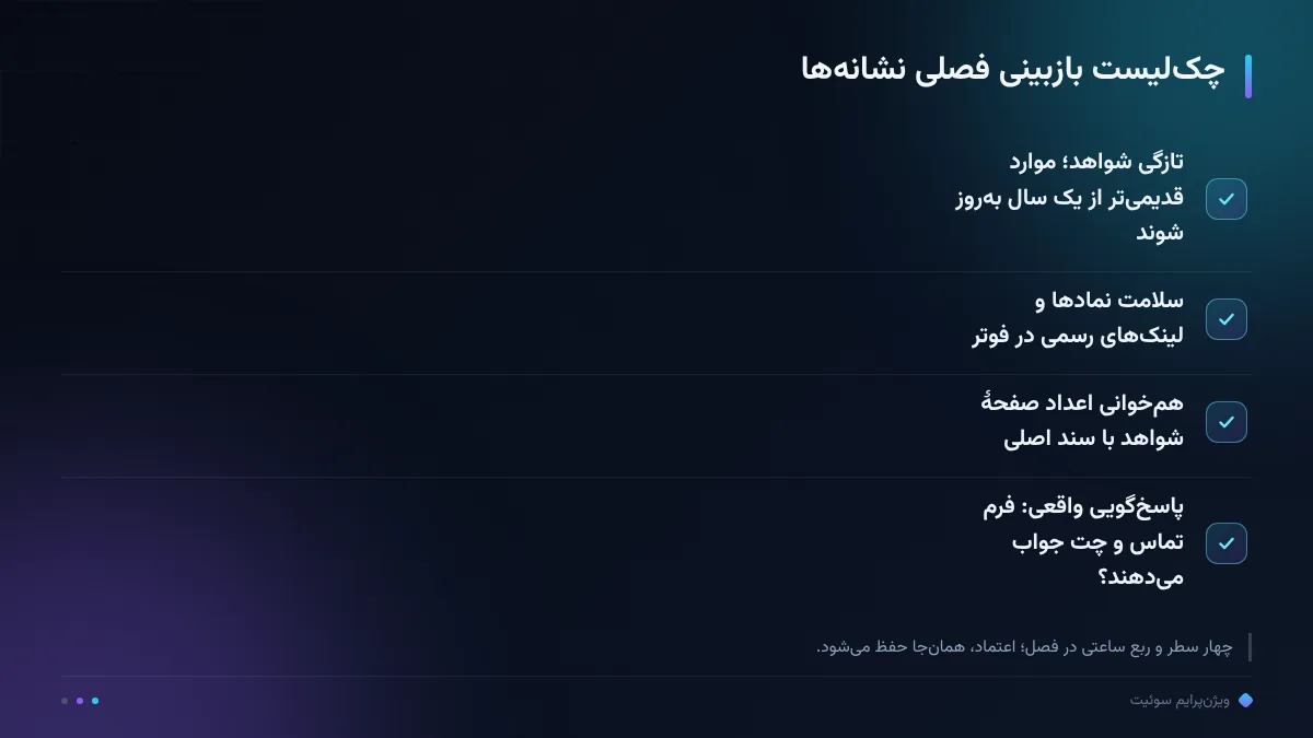 چکلیست بازبینی فصلی نشانهها