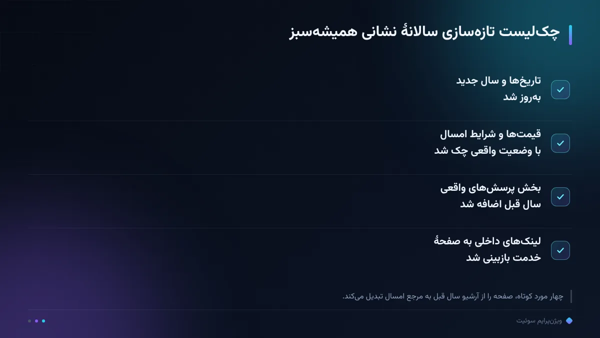 چکلیست تازهسازی سالانهٔ نشانی همیشهسبز