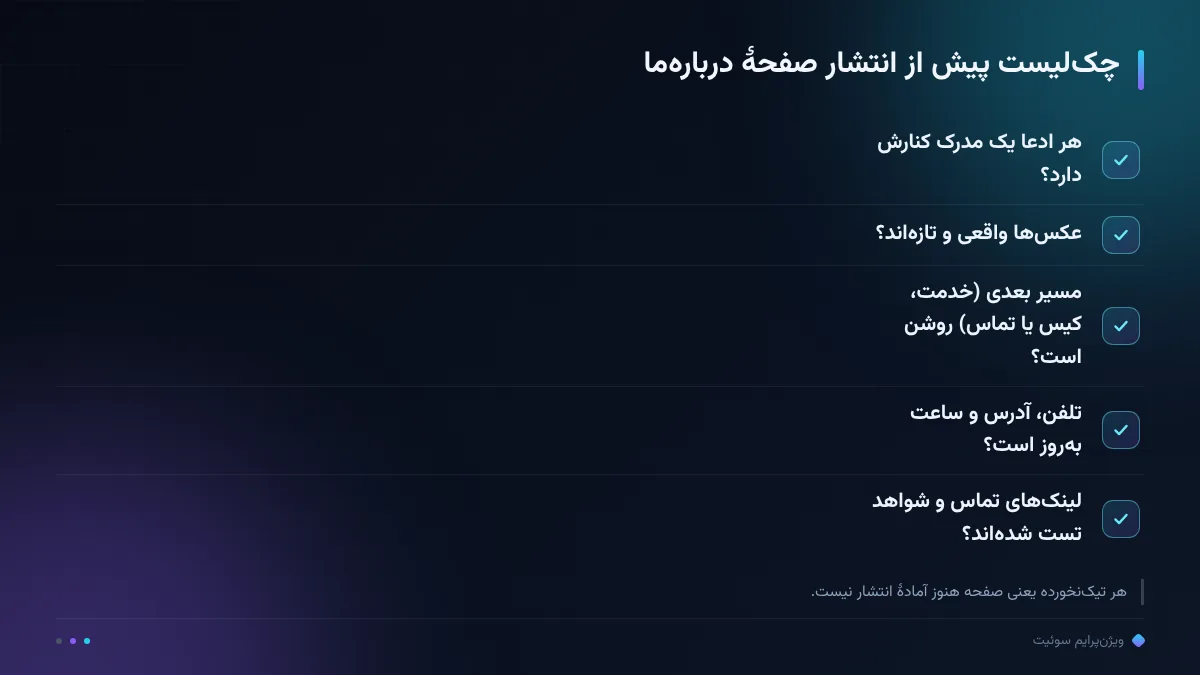 چکلیست پیش از انتشار صفحهٔ دربارهما