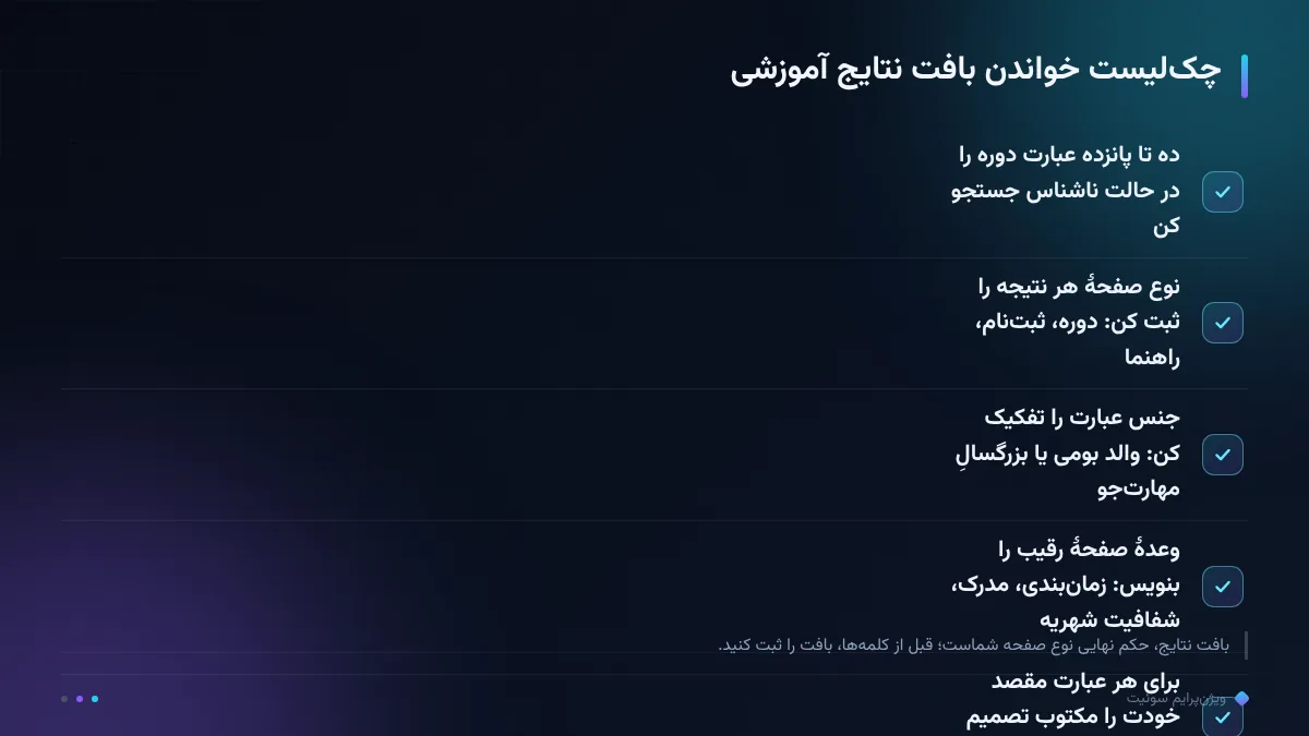 چک‌لیست خواندن بافت نتایج آموزشی