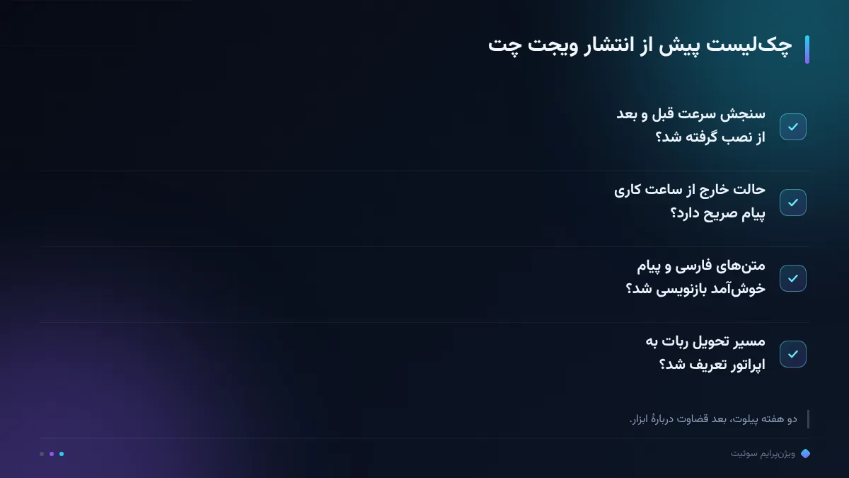 چک‌لیست پیش از انتشار ویجت چت