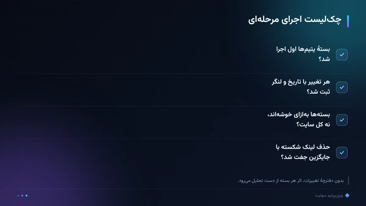 چک‌لیست اجرای مرحله‌ای
