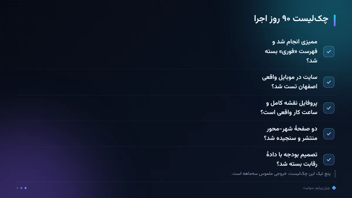 چک‌لیست ۹۰ روز اجرا