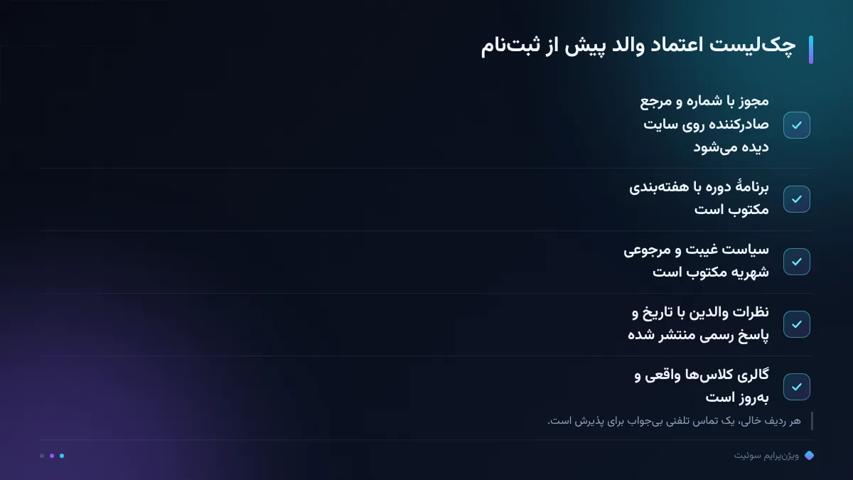 چکلیست اعتماد والد پیش از ثبتنام