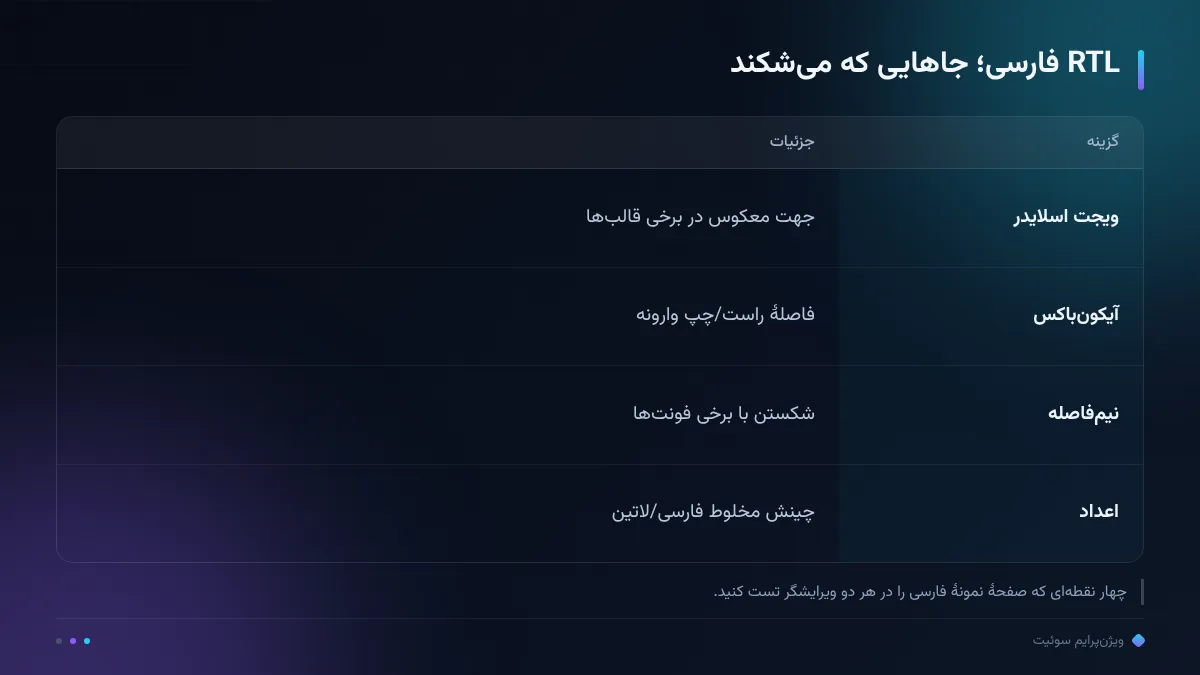 RTL فارسی؛ جاهایی که میشکند