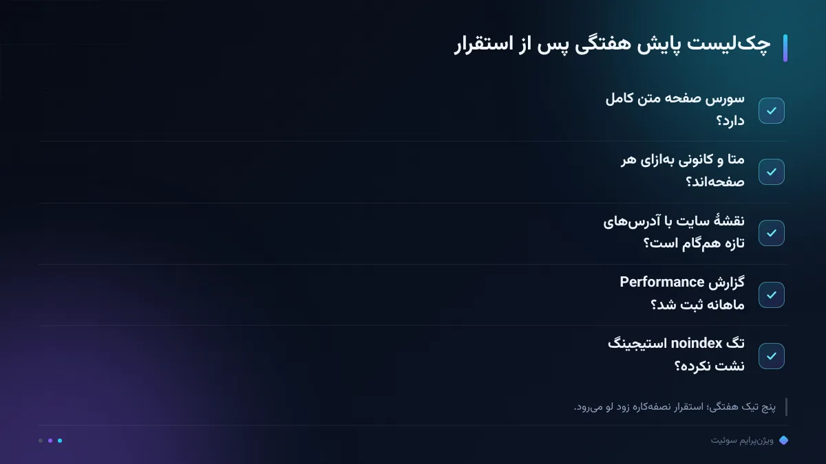 چکلیست پایش هفتگی پس از استقرار