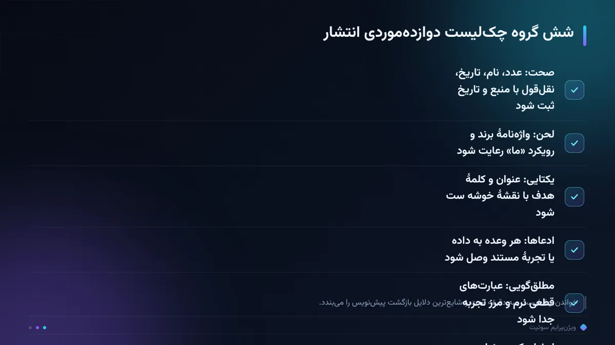 شش گروه چکلیست دوازدهموردی انتشار