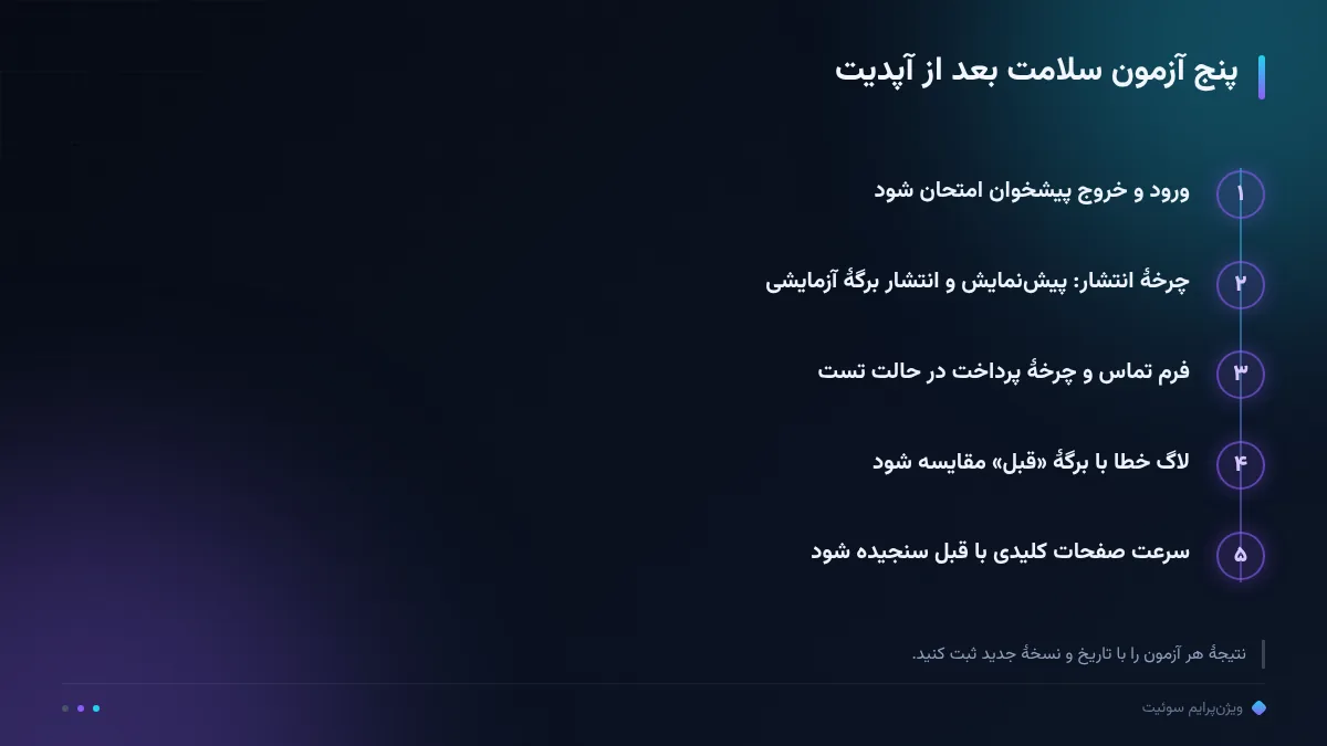 پنج آزمون سلامت بعد از آپدیت