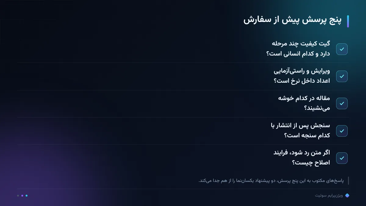 پنج پرسش پیش از سفارش