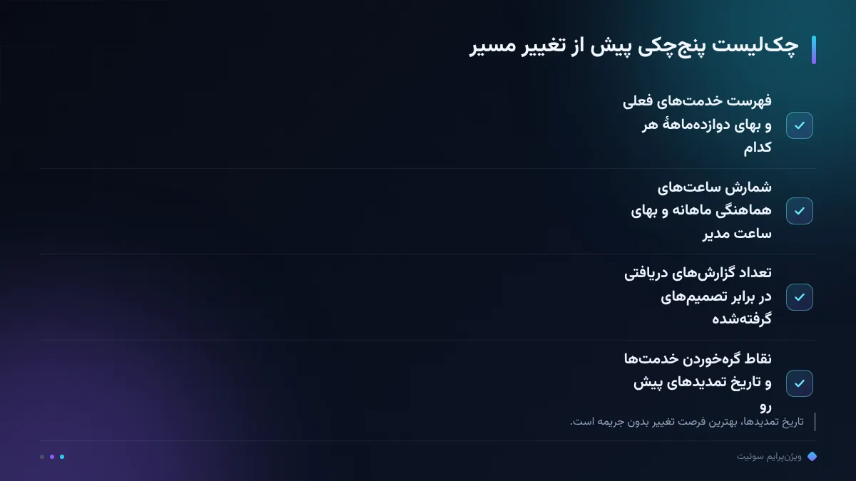 چک‌لیست پنج‌چکی پیش از تغییر مسیر