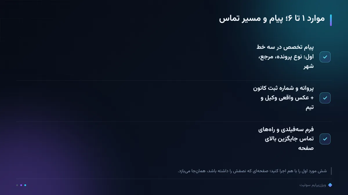 موارد ۱ تا ۶؛ پیام و مسیر تماس