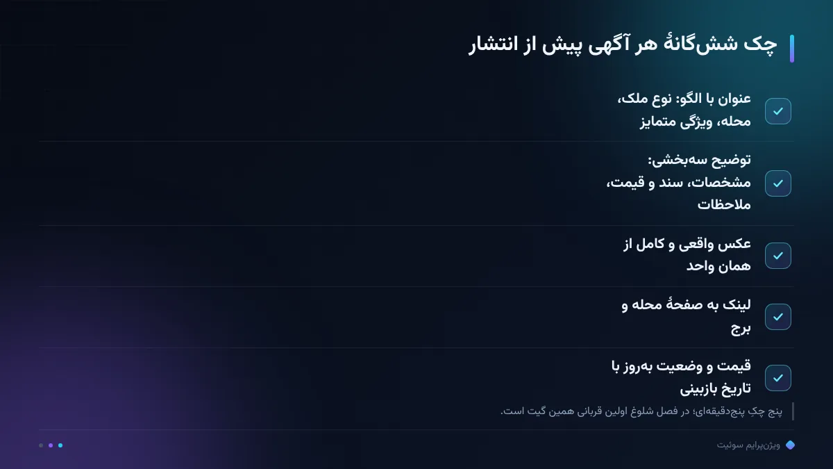 چک ششگانهٔ هر آگهی پیش از انتشار