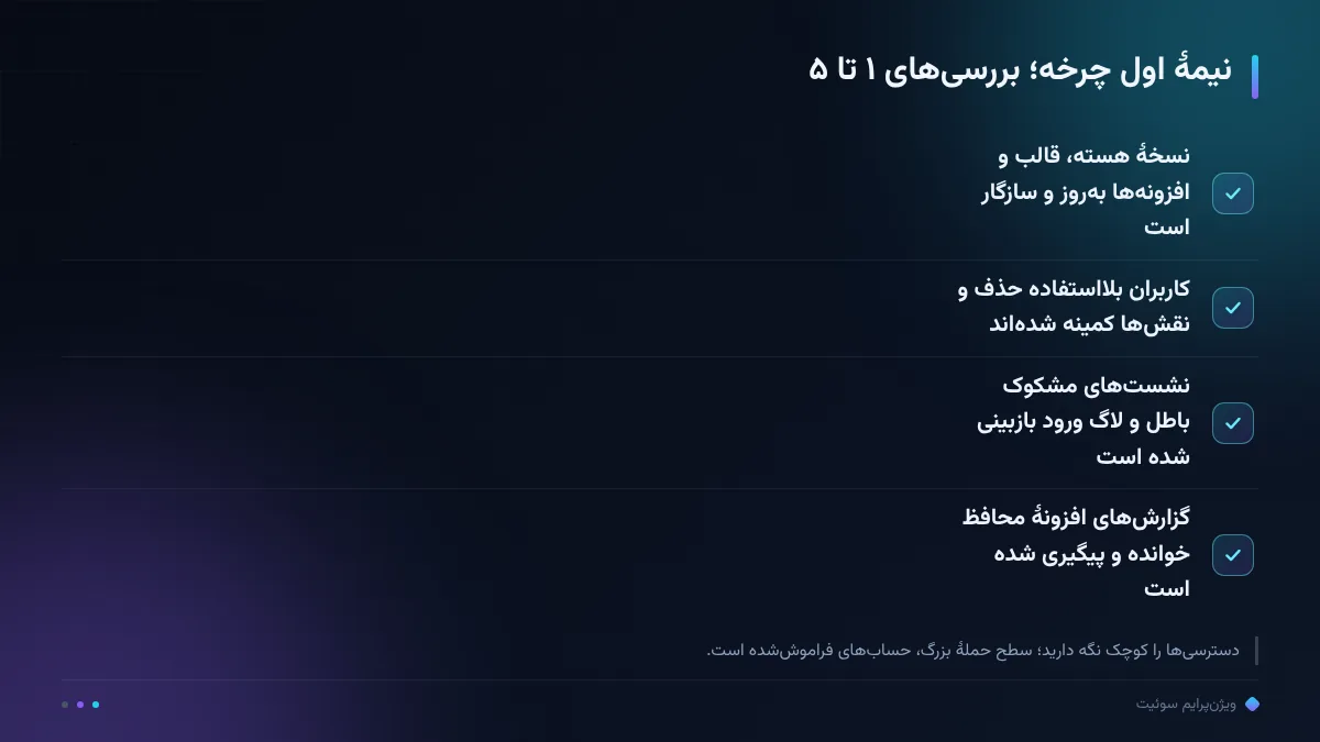 نیمهٔ اول چرخه؛ بررسی‌های ۱ تا ۵