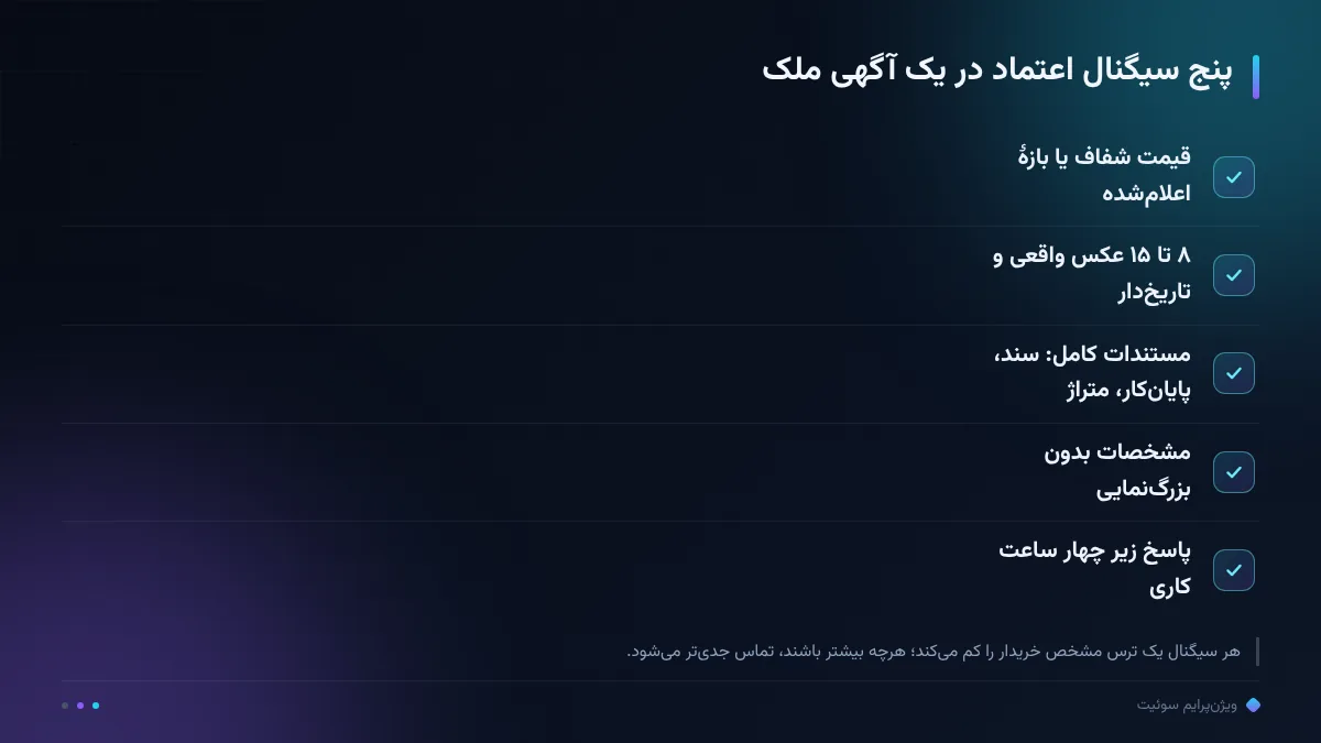 پنج سیگنال اعتماد در یک آگهی ملک