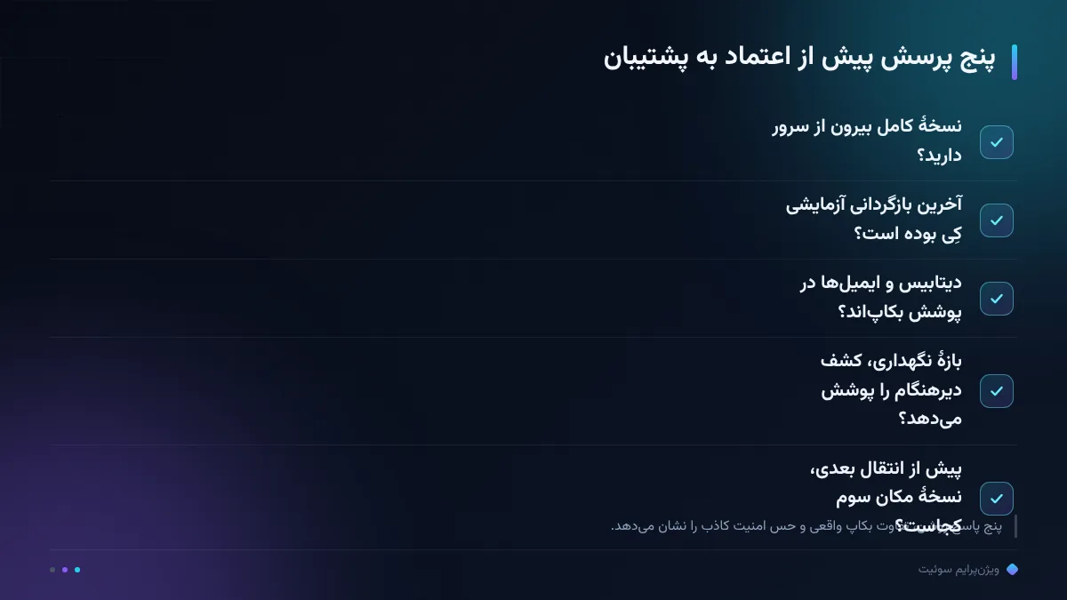 پنج پرسش پیش از اعتماد به پشتیبان