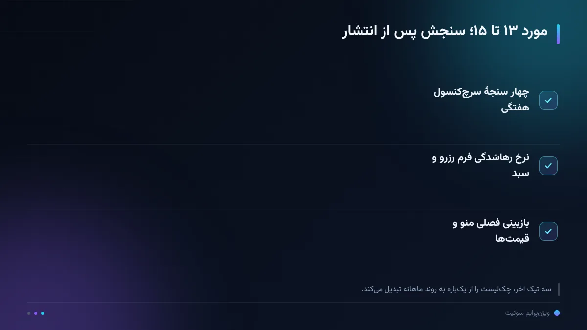 مورد ۱۳ تا ۱۵؛ سنجش پس از انتشار