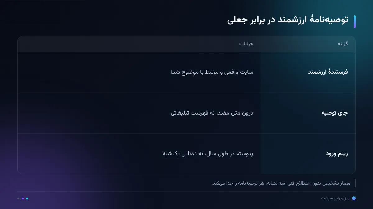 توصیهنامهٔ ارزشمند در برابر جعلی