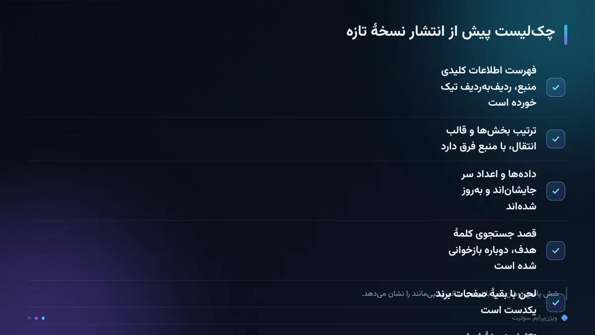چکلیست پیش از انتشار نسخهٔ تازه