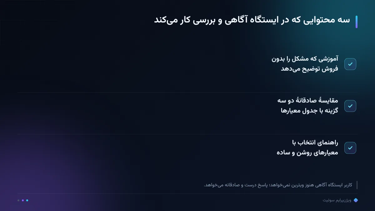 سه محتوایی که در ایستگاه آگاهی و بررسی کار میکند