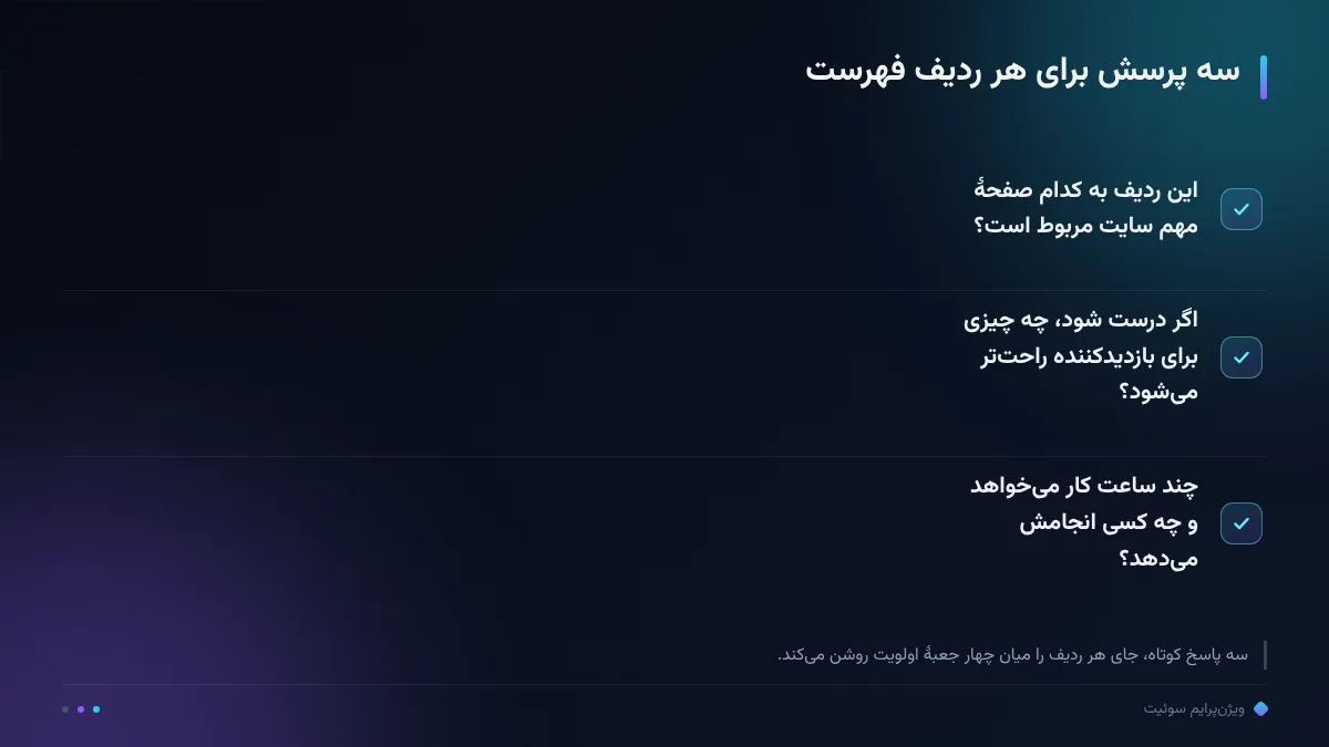سه پرسش برای هر ردیف فهرست