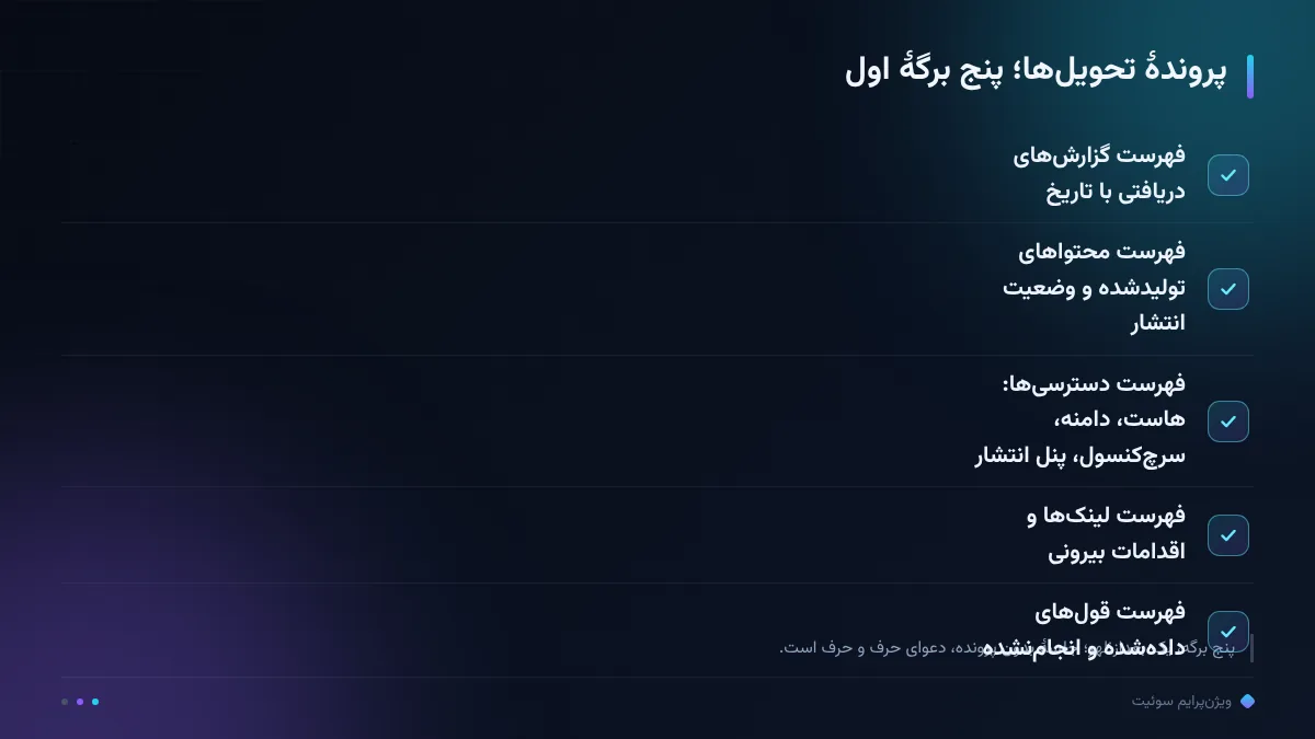 پروندهٔ تحویلها؛ پنج برگهٔ اول